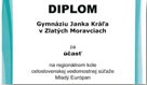 Diplom Gymnziu Janka Kra v Zlatch Moravciach za as na regionlnom kole celoslovenskej vedomostnej sae Mlad Eurpan