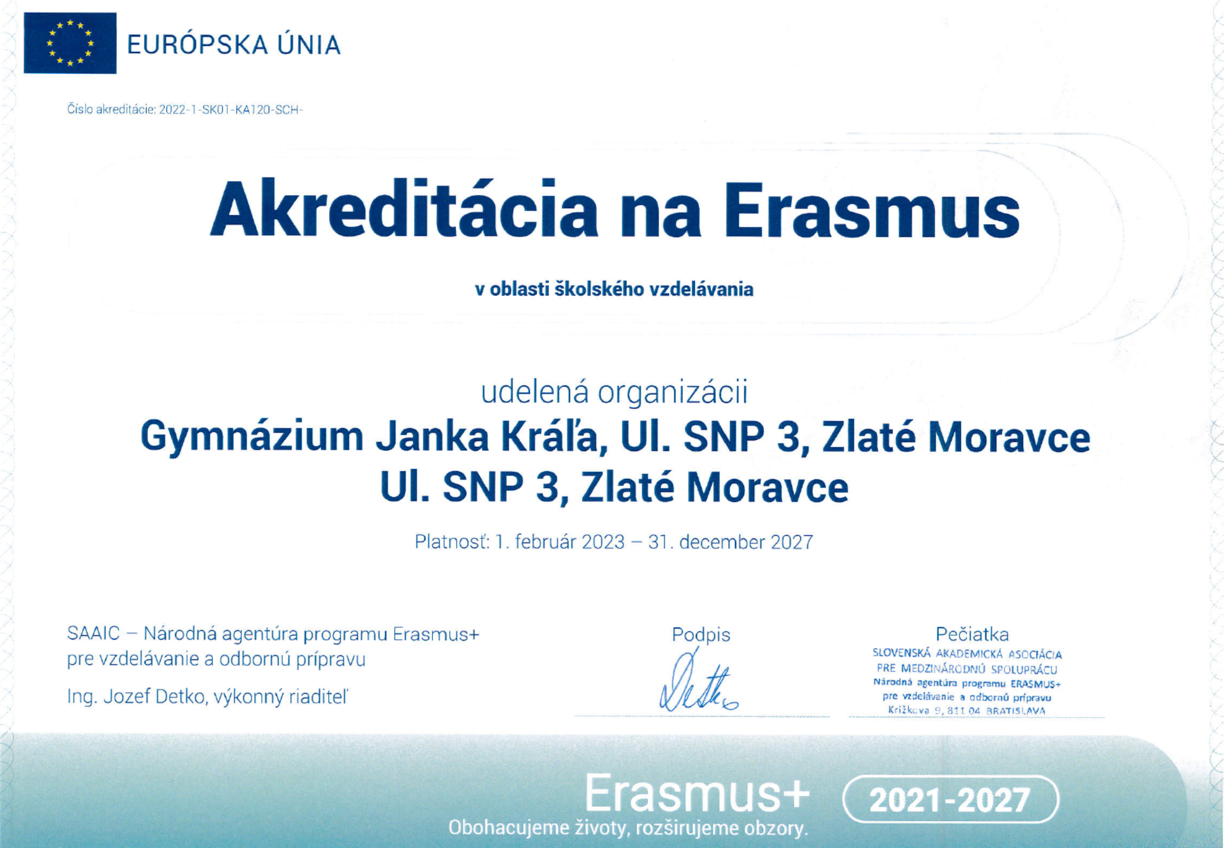 Akreditácia projektu Erasmus