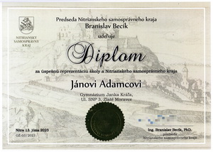 Ocenenie nho tudenta Jna Adamca Predsedom Nitrianskeho samosprvneho kraja